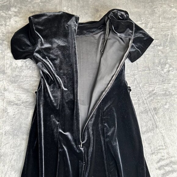 Vintage 90s Velvet Maxi Dress Short Sleeve Belted Goth Grunge Party 11/12 Witchy - Picture 10 of 11